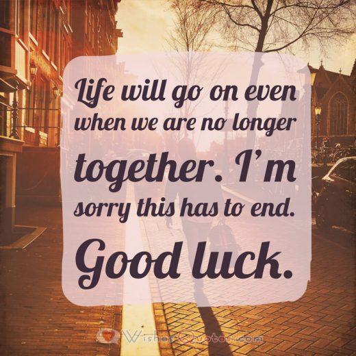 Breakup Messages for Boyfriend: Life will go on even when we are no longer together. I'm sorry this has to end. Good luck.